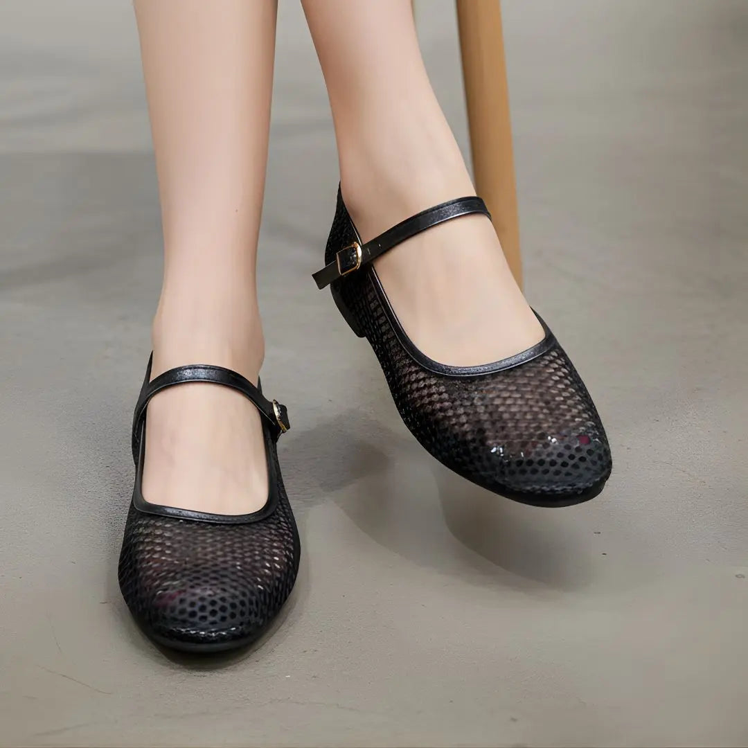Classic Black Textured Mary Jane Flats for Women
