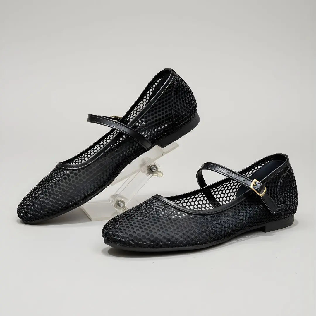 Classic Black Textured Mary Jane Flats for Women