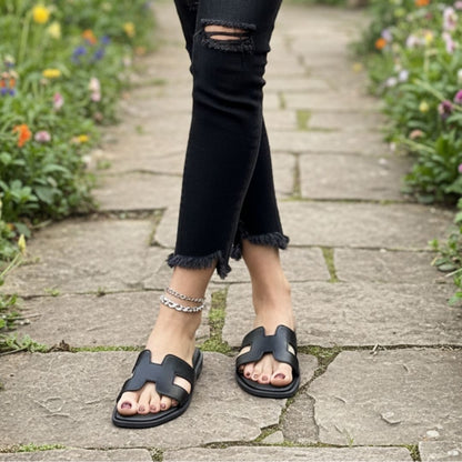 Bella Cross Slide Sandals – Flat Slip-On for Women