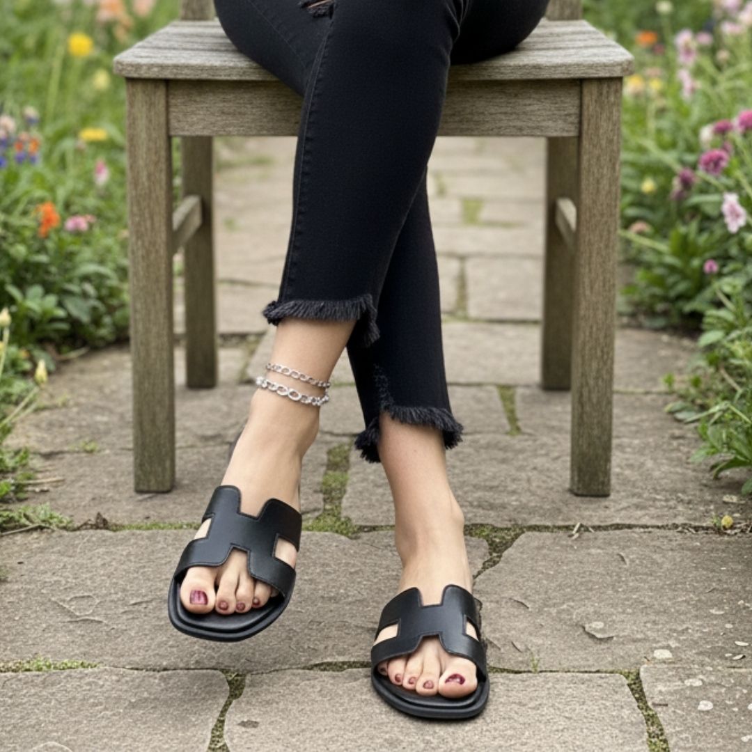 Bella Cross Slide Sandals – Flat Slip-On for Women