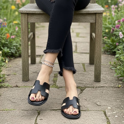 Bella Cross Slide Sandals – Flat Slip-On for Women