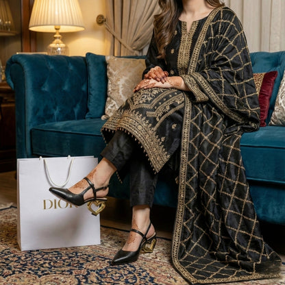 Black Stiletto Golden Love Heels Ankle Strap Pumps Sandal