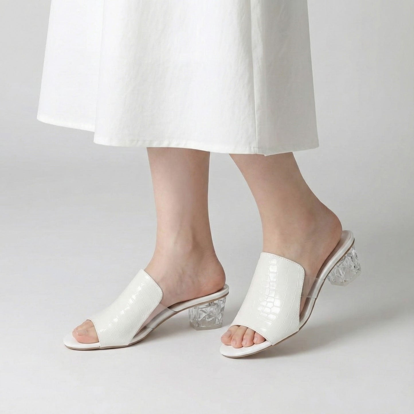 Bucharest Croc-Embossed City Slide Sandal Heeled