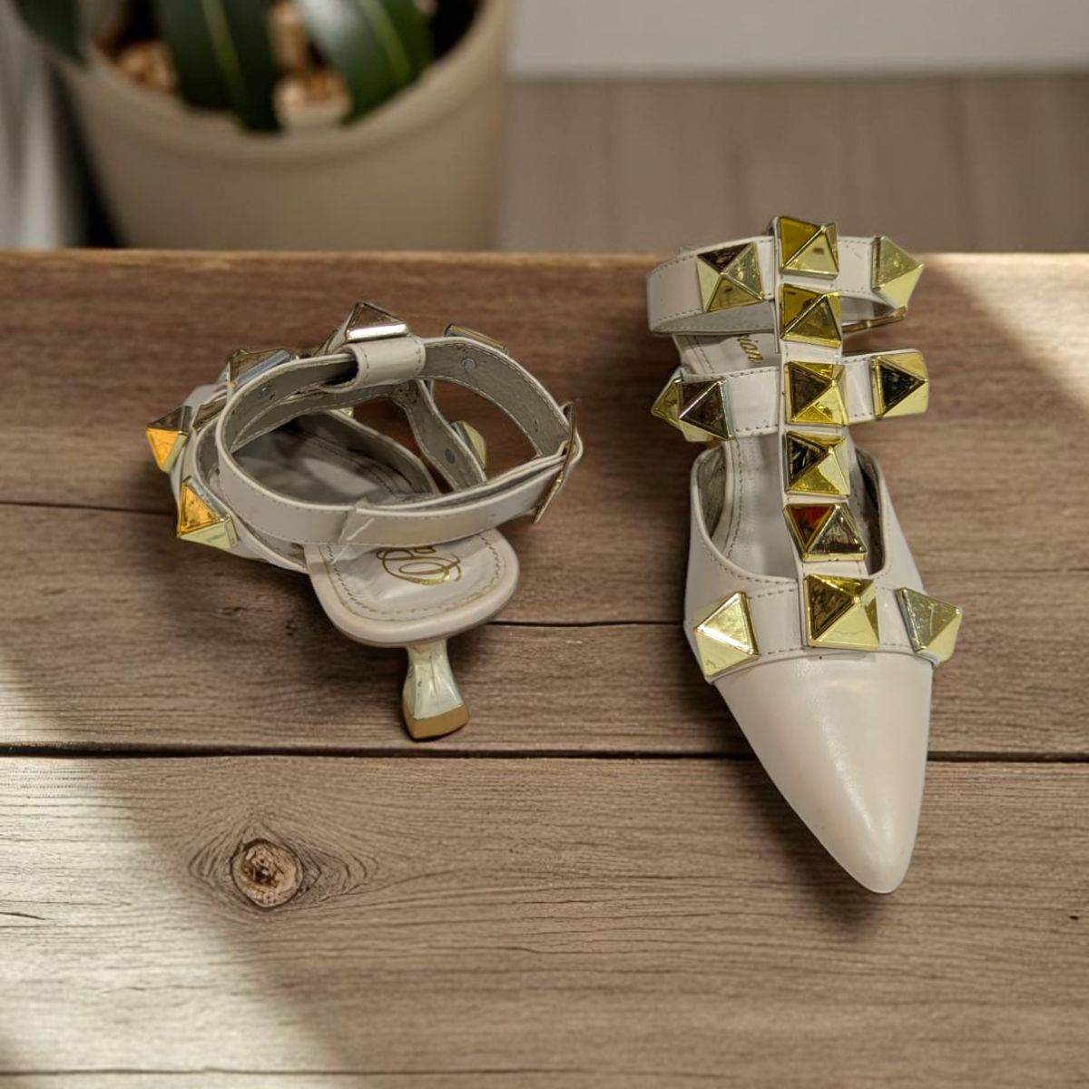 Beige Valentino Roman Stud Ballet in Calfskin Heels Sandal