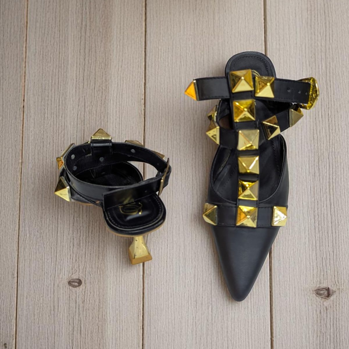 Black Valentino Garavani Roman Stud Ballet in Calfskin Heels Sandal